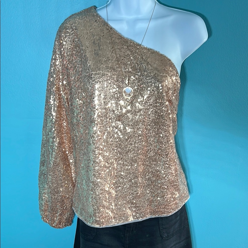 Gold Sequin One-Shoulder Top by Cupshe NWT